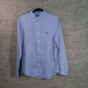 Polo Ralph Lauren Shirt Blue Gingham Check Cotton Natural Stretch Button Down